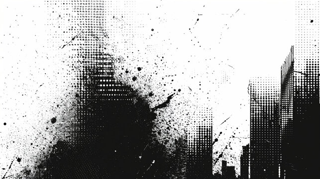 Explore urban vibes with a subtle halftone grunge. Distressed texture adds character to this abstract background. Vector AI illustration in black, isolated on white, offers a mild textured effect.