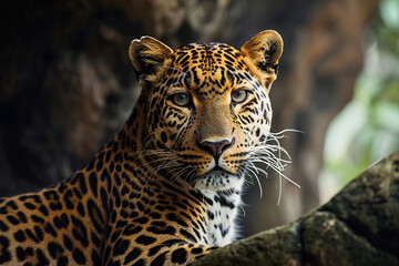 Leopard in a tense pose, close-up