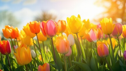 flowers sunny spring background illustration sunshine greenery, blooming fresh, renewal warmth flowers sunny spring background