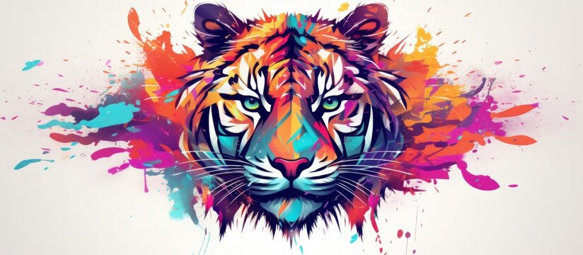 Illustration tiger head with watercolor style with abstract elements on white background. Generate AI