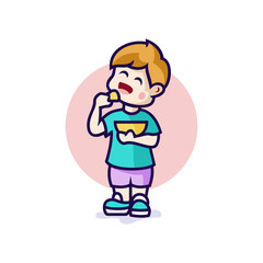 Cute Little Boy Eating Snack Illustration