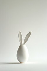 White easter egg with bunny ears on a white background.Minimal concept.All white. - obrazy, fototapety, plakaty