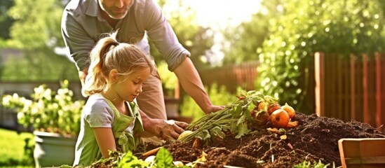 Family planting vegetable from backyard garden