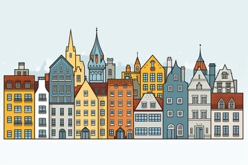 European houses on a white background in vector style