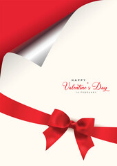 Graceful Affection: Valentine's Card with Soft Pink Background, Scattered Red Hearts. A Deep Red Ribbon Ties a Timeless Double Loop Bow, Adding a Touch of Romantic Splendor