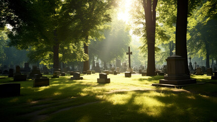 Obraz premium Cemetery, graveyard in summer
