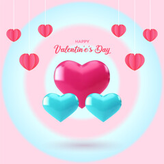Valentine's Day Card Featuring Pink and Blue Hearts on a Pink Background. An Elegant Dance of Affection, Capturing the Beauty of Romance and Connection