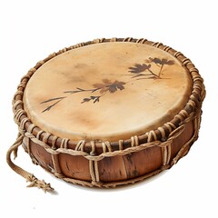 Fototapeta premium Traditional Hand Drum with Beater Isolated on White Background. Generative ai