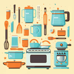 Composite illustration of cooking tools and appliance