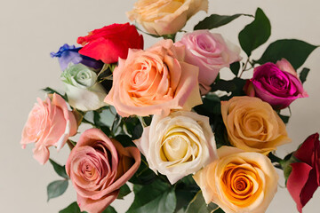A bouquet of roses in various colors