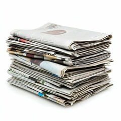 Stack of Various Newspapers Isolated on White Background. Generative ai