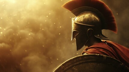 Spartan Soldier in Golden Light of Battle. Generative ai
