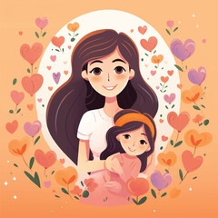 Cute cartoon style cartoon of a girl celebrating mother's day