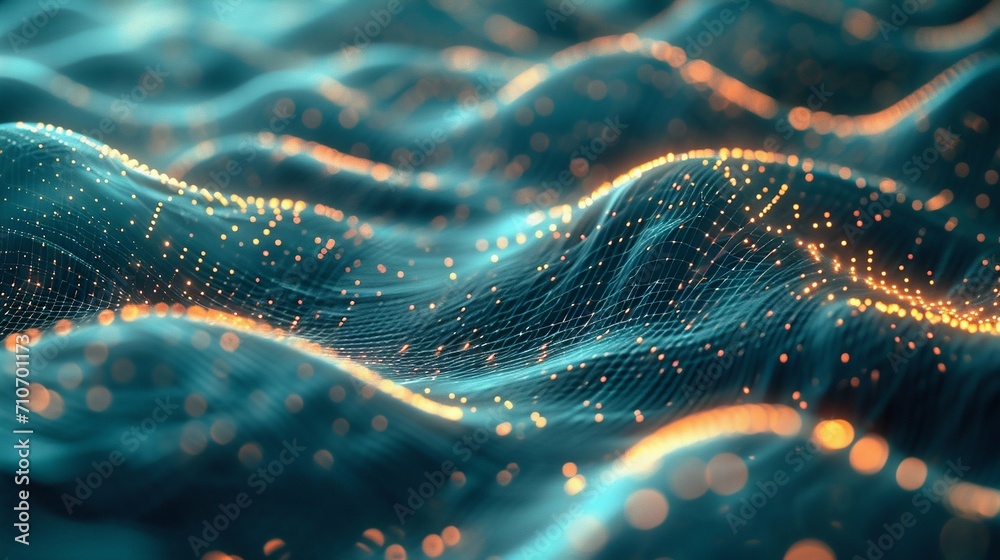 Poster digital waves: abstract data particles flow. generative ai