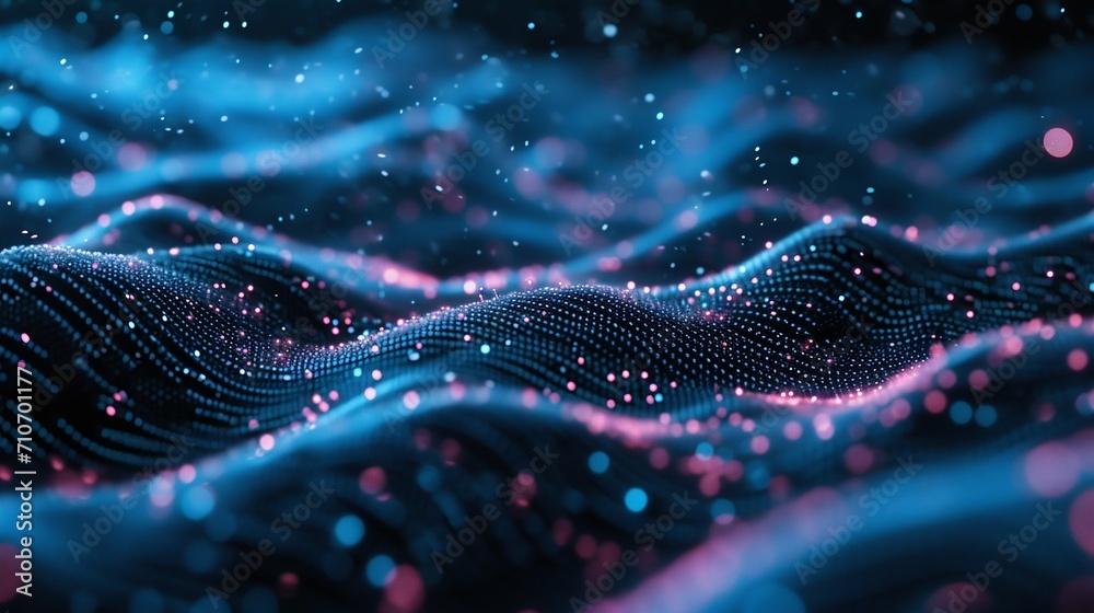 Poster digital waves: abstract data particles flow. generative ai