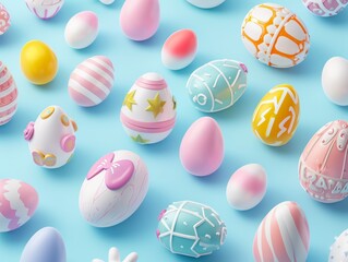 Fototapeta na wymiar Set of 3D render Easter plastic eggs. Easter decorations