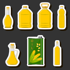 Illustration on theme big kit oil in different glass bottles for cooking food