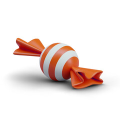 Tasty chocolate candy in round form in red wrapper. Halloween trick-or-treat concept. Sweets for celebration. Vector illustration in 3d style with shadow