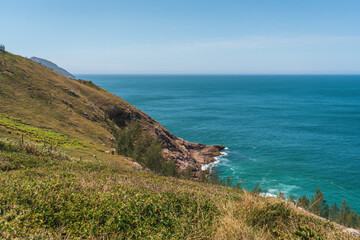 Fototapeta na wymiar Beautiful view of the ocean from a hill at Arraial do Cabo, Rio de Janeiro, Brazil