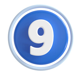 3d number 9 blue icon