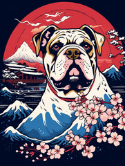 A captivating Ukiyo-E style design for t-shirts featuring a cool (dog) created with Generative Ai