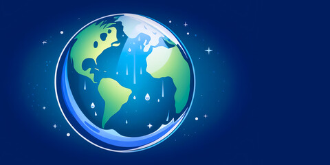 Banner. Abstract planet earth on a blue background with empty copy space for text.