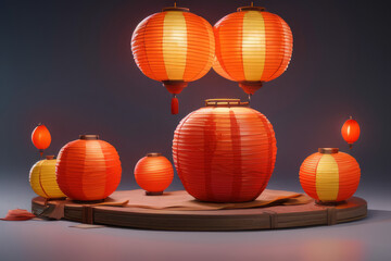 a bunch of paper lanterns hanging from a ceiling, glowing lanterns,generative ai