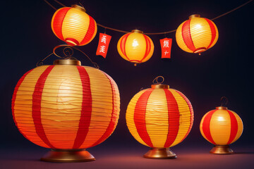 a bunch of paper lanterns hanging from a ceiling, glowing lanterns,generative ai