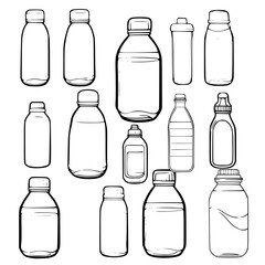 Plastic Bottle SVG Bundle  Black and White Illustration Art Generative AI.