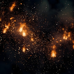 Fire embers particles over black background. Fire sparks background. 