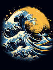 T-shirt design featuring ocean waves created with Generative Ai