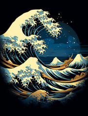 T-shirt design featuring ocean waves created with Generative Ai