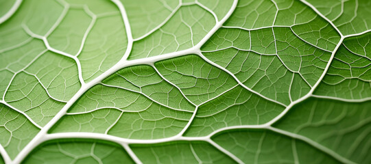 Macro view: Bright green leaves reveal intricate patterns, showcasing the beauty of nature's organic design. - obrazy, fototapety, plakaty