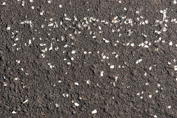 Dark asphalt with small white pebbles. Asphalt texture