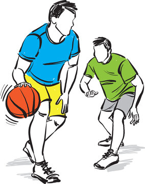 two basketball players men friends playing together vector illustration