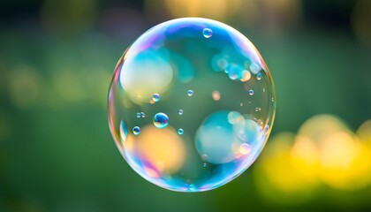 soap bubbles in nature - beautiful multi color bubbles in nature. Air bubbles in nature background