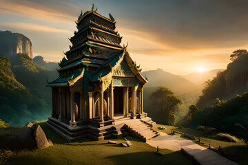 Obraz premium Ancient Ta Promh temple in the jungle, background AI generated illustration.