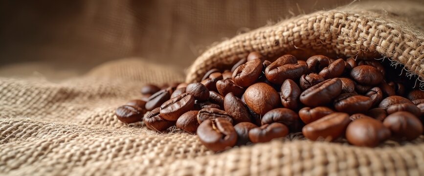 Coffee Beans On Burlap Cup Background, Backgrounds Stock Photos, llustration