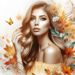 Young woman abstract autumn beauty in nature