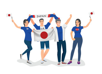 Obraz premium Japan Asia fans team joy cup fun vector icon logo sign art ball game flag template male boy girl young party pose glory lover cheer sport pride day event graphic design Samurai blue red Nihon color
