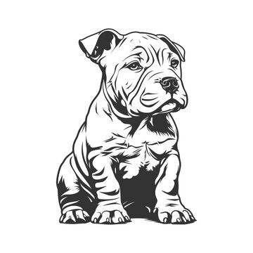 Pitbull puppy Illustration Clip Art Design Shape. Dog Silhouette Icon Vector.