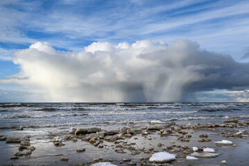 Snow clouds above Baltic sea.