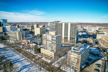 Naklejka na ściany i meble Aerial View of Downtown Central Business District, Saskatoon