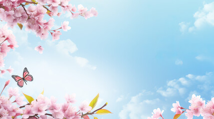Obraz na płótnie Canvas Spring background with a branch of cherry blossoms in the garden. Cherry blossom frame