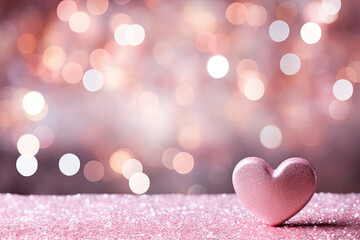 Fototapeta premium Pink heart on bokeh lights background