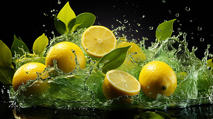 Splashing Fresh Green Lemon Glistening Citrus Delight with Water Droplets