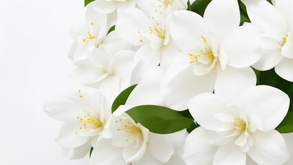 Obraz premium Beautiful Jasmine flowers on white surface