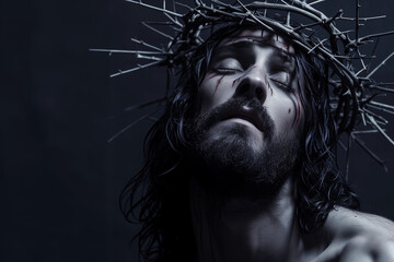 Jesus Christ wearing crown of thorns Passion and Resurection. jesus day holy,Easter card, Good Friday.thanksgivings.