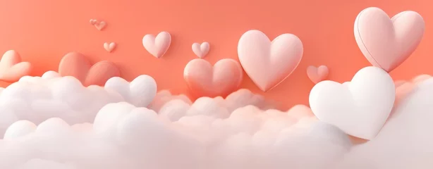 Gordijnen Valentine backgroung pastel soft orange sky paper art with  heart love romance concept design vector illustation decoration banner. © AI Studio