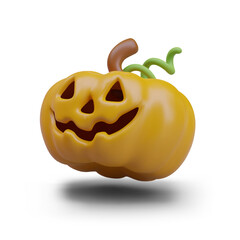 Realistic ripe pumpkin with carved eyes and creepy smile. Traditional Halloween decoration. Jack lantern. Isolated vector illustration in plasticine style